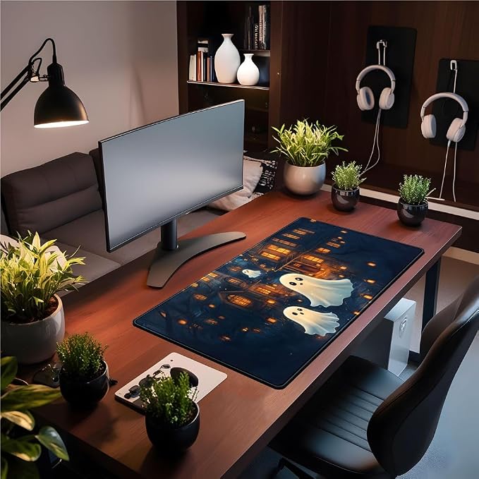 Cute Desk Mat Ghost Cartoon Mouse Pad Haunted House Style Desk Pad, Gaming - Image 2