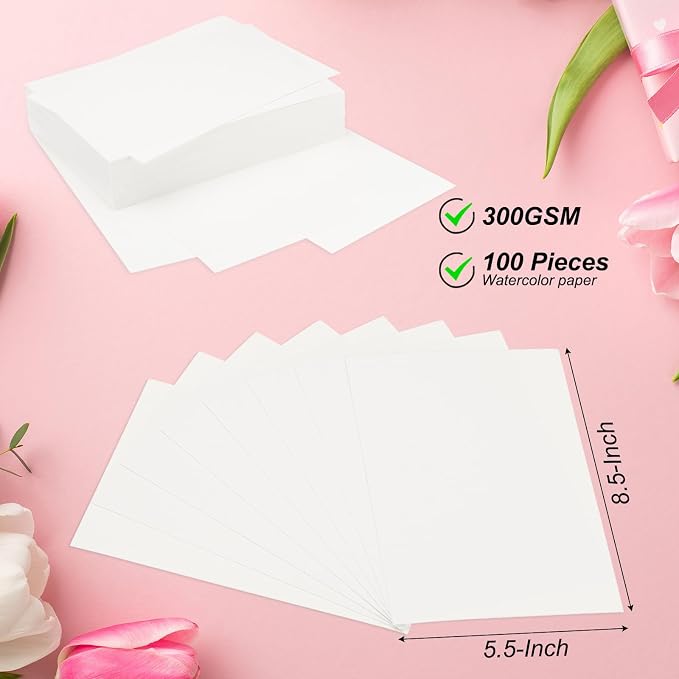 PATIKIL 100 Pcs Pure Cotton Watercolor Paper 140lb/300 GSM Water Coloring Paint - Image 2
