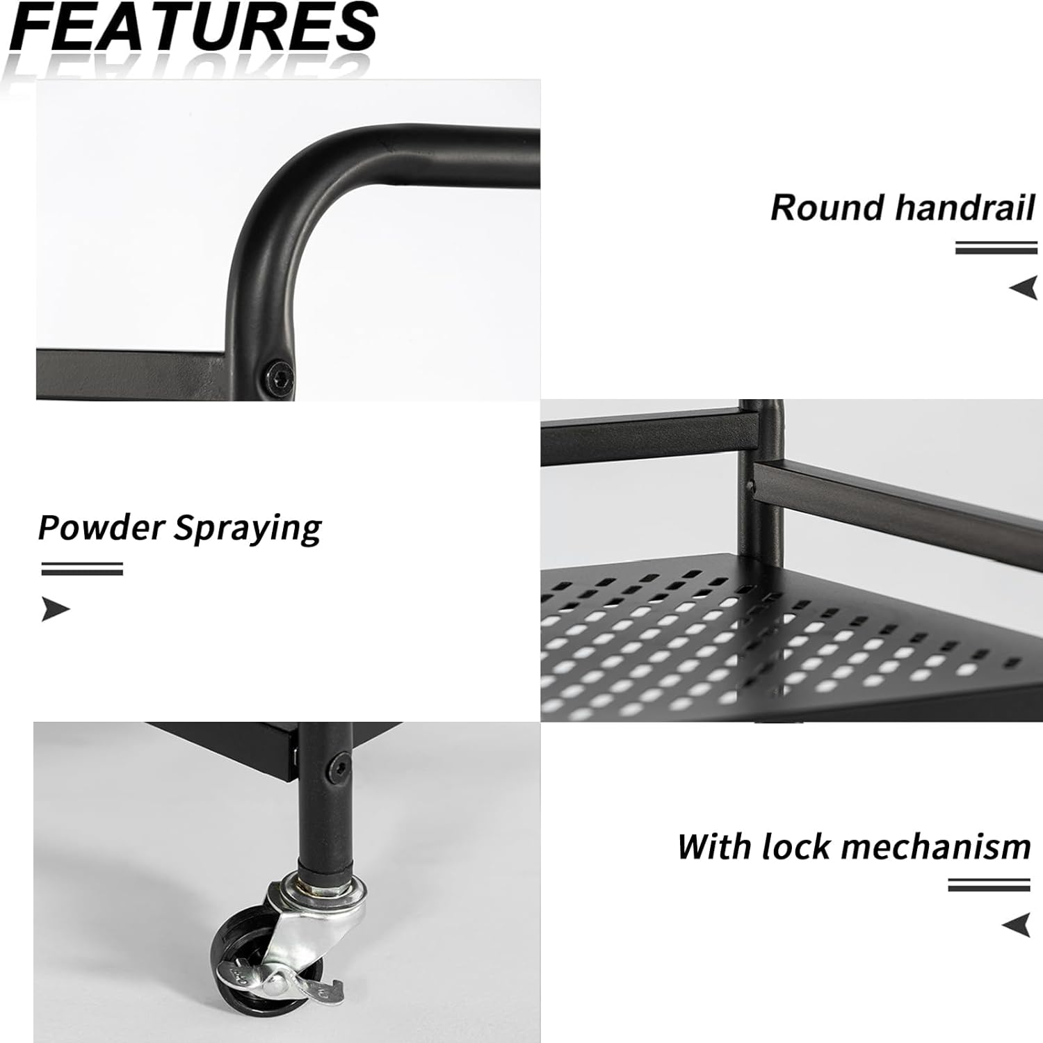 HDANI 3 Tier Rolling Cart,Heavy Duty Multifunctional Metal Frame-Supports 22 Lbs Per Tier,Rolling Cart with 2 Lockable Wheels for Office,Home,Bedroom,Kitchen,Bathroom (Black)…