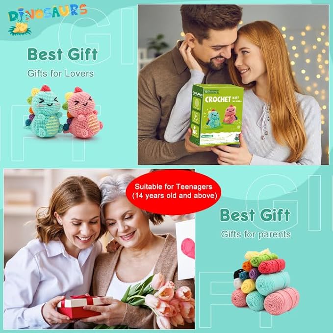 Faircosy Dinosaur Crochet Kit for Beginners: 2PCS Crochet Animal Kits for Adults - Image 6
