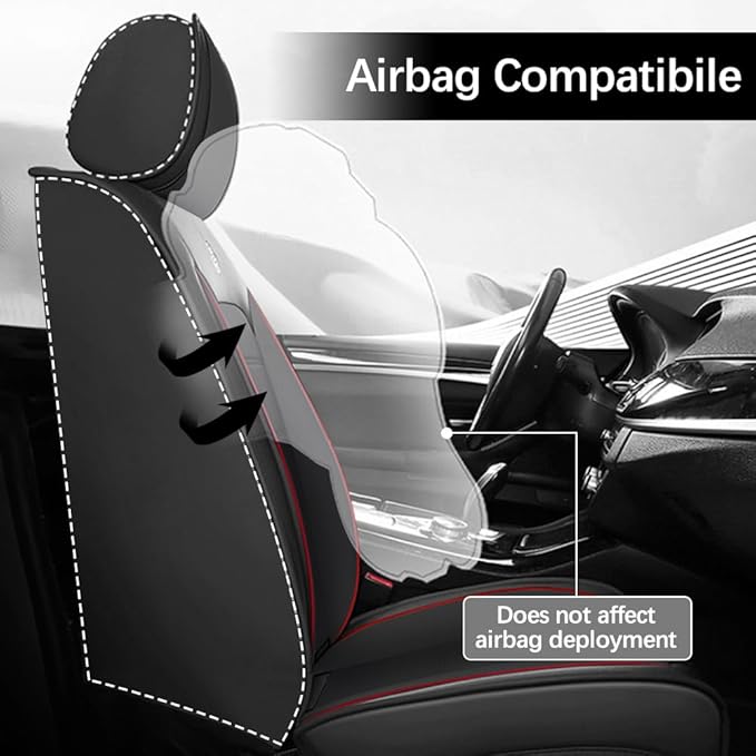 Leather Seat Cover for Ford Edge 2010-2026,Waterproof Soft Seat Covers,Interior Accessories Seat Covers Cushion Vehicle Protector Airbag Compatible(Black&Red,2PCS Front)