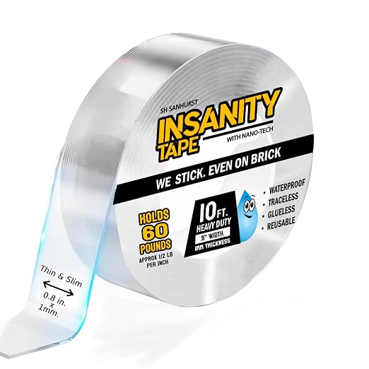 Insanity Thin Double Sided Tape Heavy Duty, Removable Nano Mounting Tape Safe by INSANITYTAPE