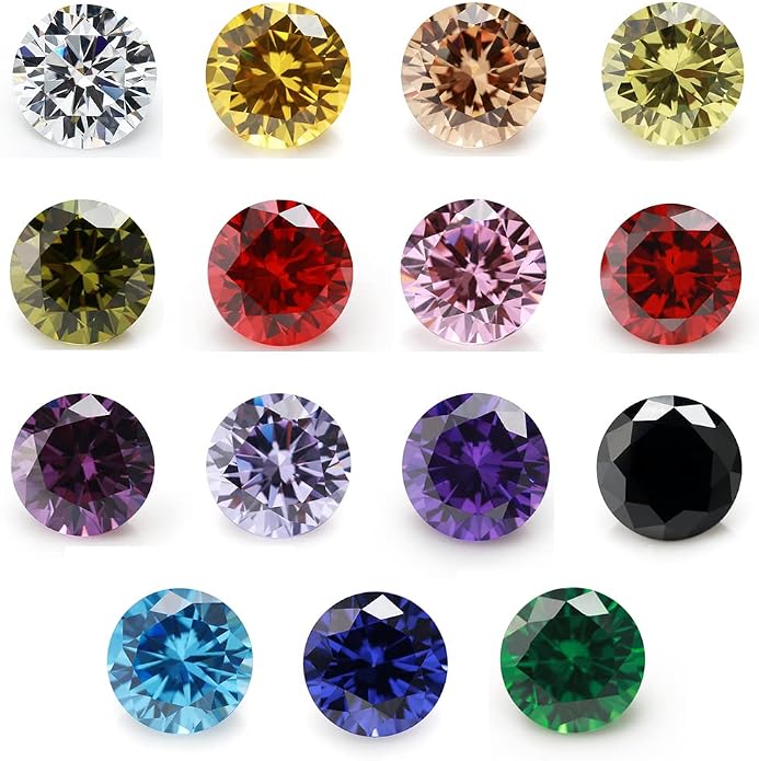 JIANGYUANGEMS Round Cut 5A Cubic Zirconia Stone Mix 15 Colors Loose CZ Stones by JIANGYUANGEMS