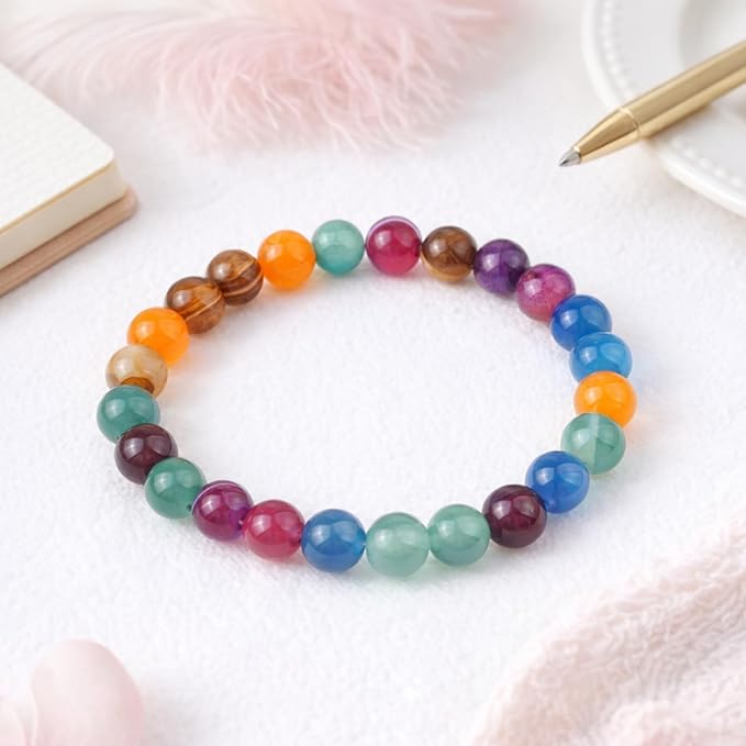35pcs Round Loose Multicolored Agate Beads - Image 4