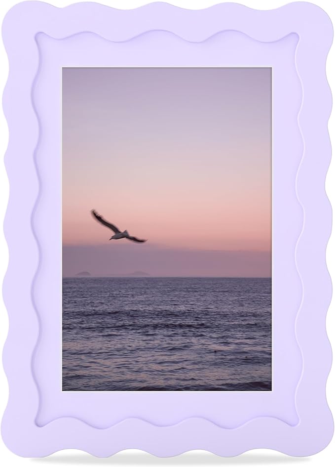5x7 Picture Frame with Mat for 4x6, Wavy Edge Wooden Real Glass Photo Frame for by THKRLOF