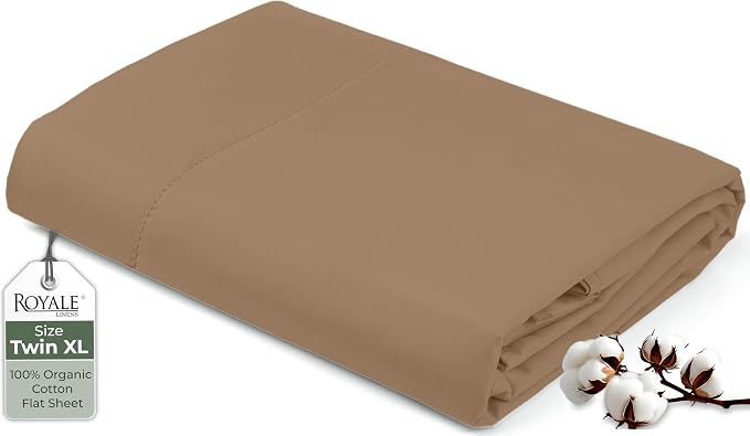 Royale Linens 100% Organic Cotton Twin XL Flat Sheet Only by ROYALELINENS