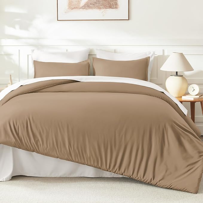 Litanika Comforters Taupe Oversized Queen Size, 3 Pieces Lightweight Solid - Image 6