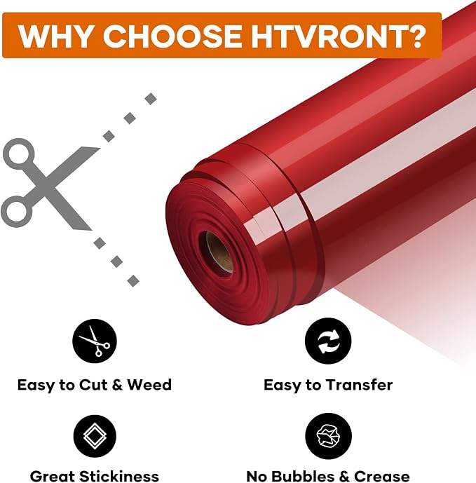 HTVRONT Heat Transfer Vinyl Red Iron on Vinyl, 12 x 60FT | Red HTV Vinyl Roll - Image 6