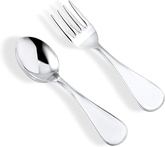 Sterling Silver Baby Spoon Fork Set Personalized Engravable | Complete with Gift Box | Keepsake Gift for Baby | Made in Italy