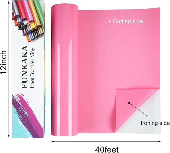 FUNKAKA Pink Heat Transfer Vinyl Rolls, Adhesive Glossy HTV Vinyl - Image 2