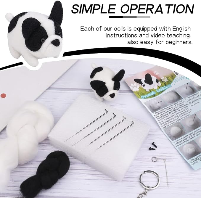 QMNNMA Needle Felting Kit for Beginners, French Bulldog Wool Felting Kit | - Image 3