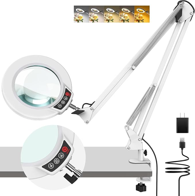 10X Magnifying Glass with Light and Clamp, Real Glass Stand Lighted Magnifier by COYETH