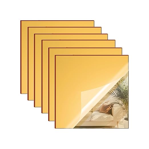 Gold Mirror Acrylic Sheets – 6 Pack, 8x8 Inches, 1/8 Inch Thick, Reflective by SAKRNIC