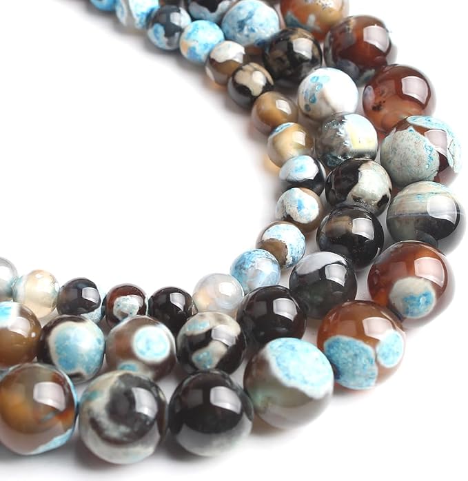 45pcs Round Loose Blue&Coffee Fire Agate Beads by Yochus
