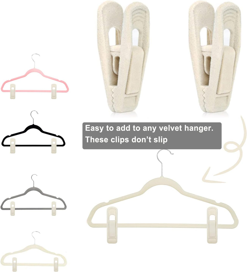 Velvet Hanger Clips - 40 PCS Beige Non-Slip Velvet Clips for Pants, Suits & Skirts