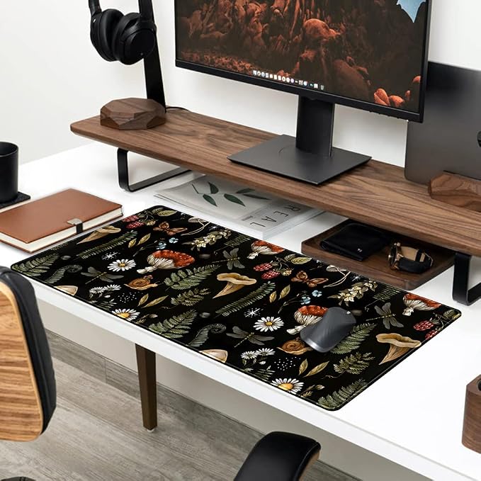 Black Mouse Pad Cottage Core Aesthetic Mouse Pads Mushroom Desk Pad Vintage - Image 4