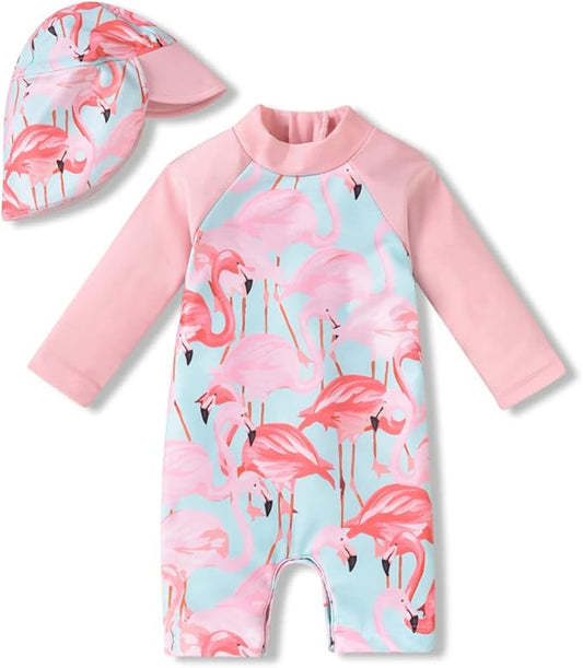 Aalizzwell Baby Girls Long Sleeve One Piece Bathing Suit with Hat