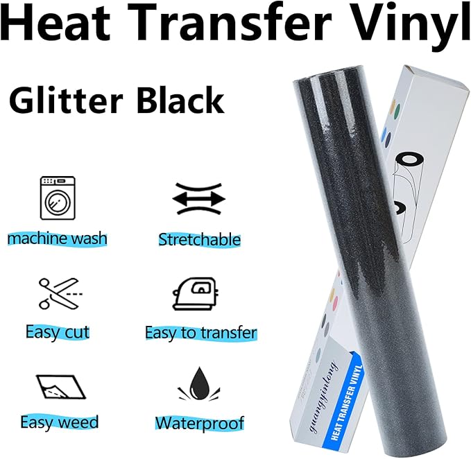 guangyintong Heat Transfer Vinyl Glitter Black HTV Rolls, Glitter Black HTV - Image 6