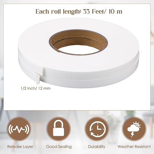 Tatuo 2 Rolls Double Sided Foam Tape PE Foam Tape Sponge Soft Mounting Adhesive - Image 4