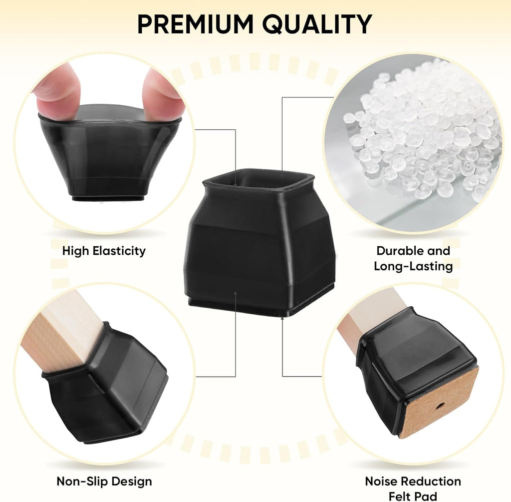 BALEINE 16 Pack Silicone Chair Leg Floor Protectors, Stool Leg Protectors Cap, Non-Slip Chair Leg Caps for Hardwood Floors (Black & Large (Square), 16 Pack)