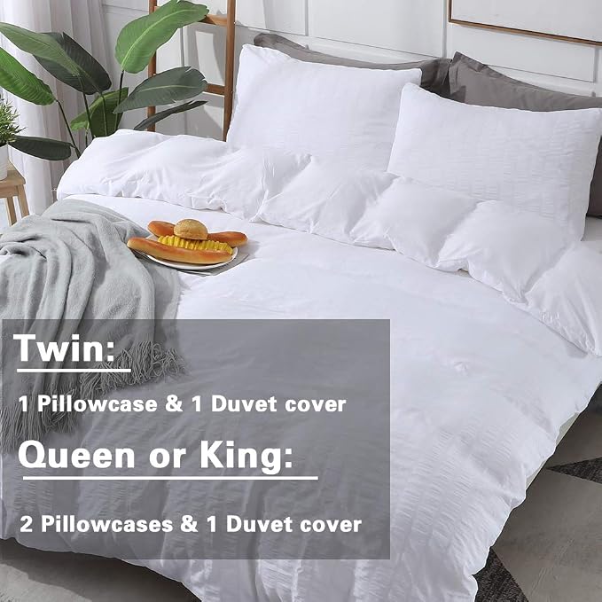 AveLom White Duvet Cover Queen， 3 Pieces Stripe Zipper Closure Corner Ties Soft - Image 7