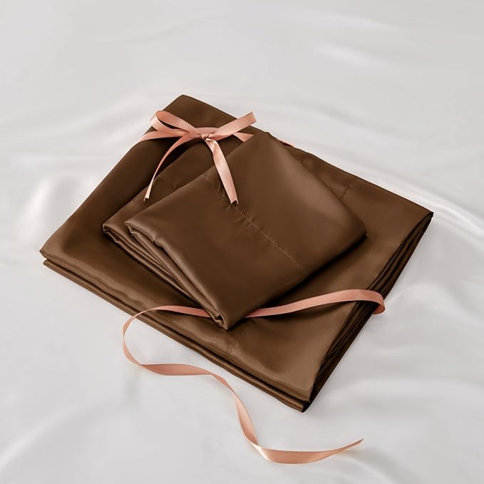 BEDELITE King Size Sheets Set, Luxury Soft Brown Satin Sheets - Image 7