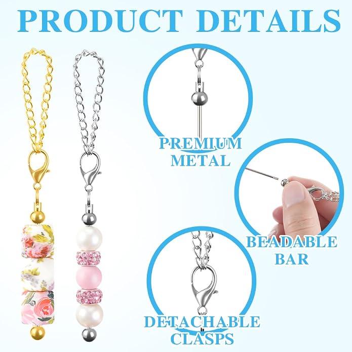 16PCS Beadable Keychain Bar Bulk, Metal Blank Beaded Keychain Bar - Image 4