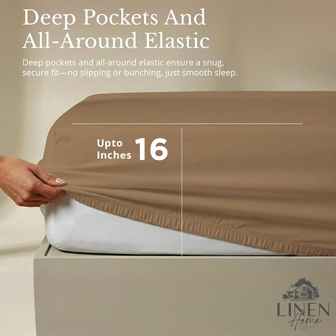 Linen Home 100% Cotton Percale Sheets Full Size, Earthy Brown, Deep Pocket - Image 4