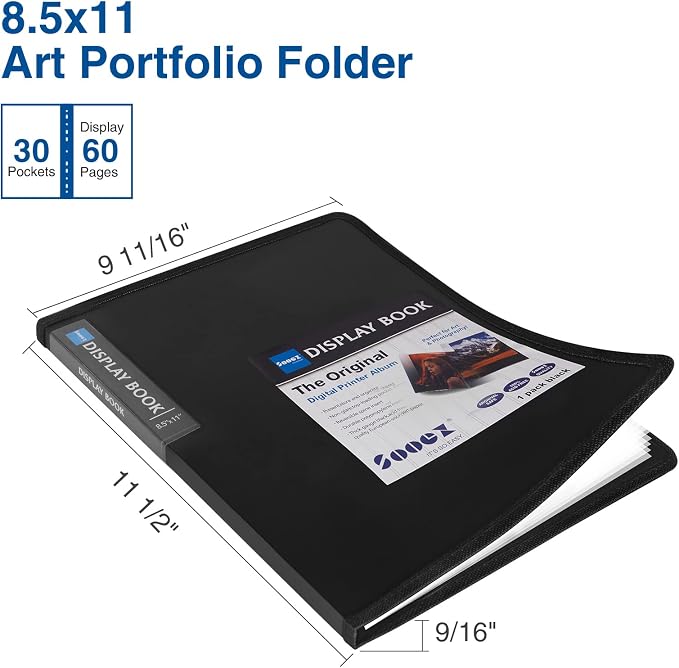 Sooez 30-Pocket Binder with Plastic Sleeves 8.5x11, Heavy Duty Art Portfolio - Image 2
