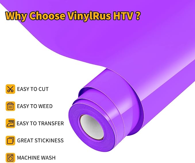 VinylRus Heat Transfer Vinyl-12” x 20ft Purple Iron on Vinyl Roll - Image 4