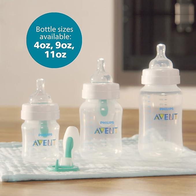 Philips Avent Anti-Colic Baby Bottle with AirFree Vent, 9oz, with Flow 2 Nipples, 1m+, Pink, SCY703/14 (Pack of 24)