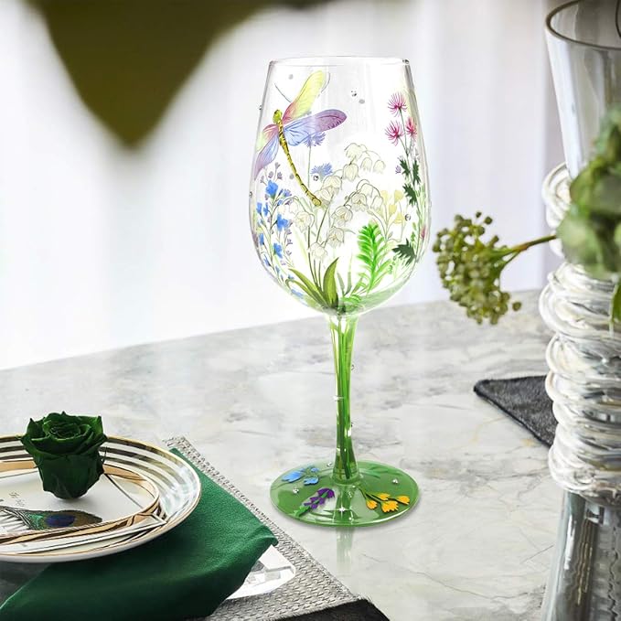 NymphFable Hand Painted Wine Glass Colorful Dragonfly Flower Artisan Painted 15 - Image 7