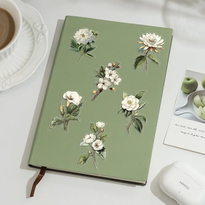 50pcs White Flower Scrapbook Stickers – Vintage Botanical Clear Floral - Image 7