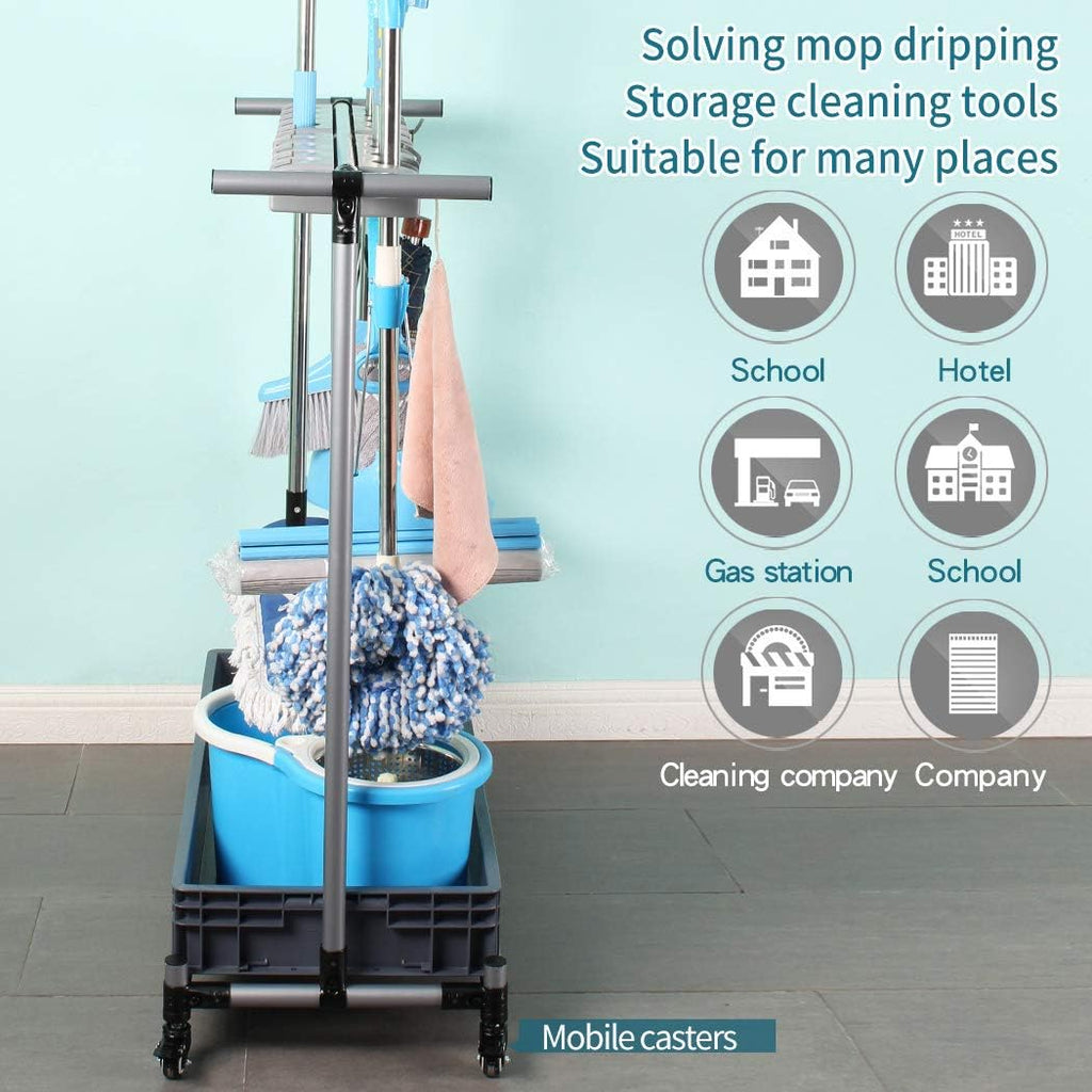 broom and mop holder put wet mops movable Commercial mop rack cleaning tool cart storage for garden garage organizer mop drain rack