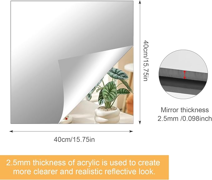 16x16 in Acrylic Mirror Sheet for Wall, 2.5mm Plastic Wall Mirror | Non Glass - Image 3
