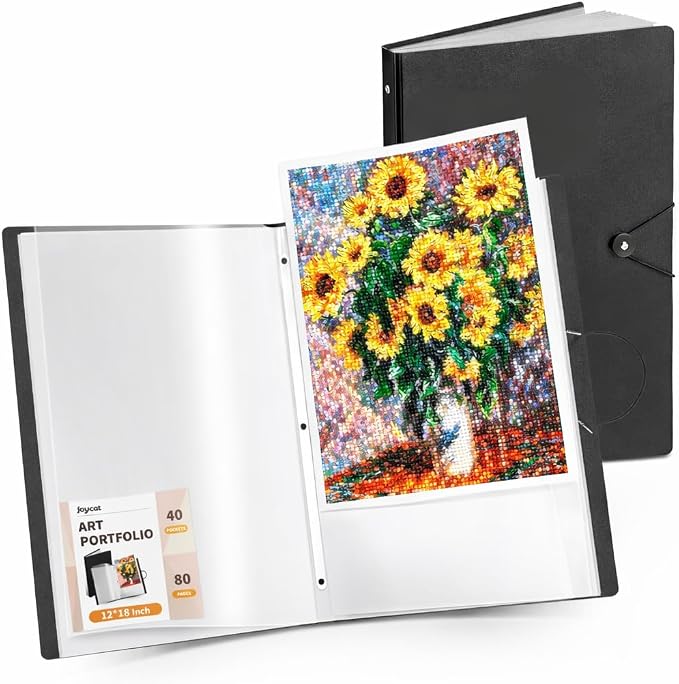 JoyCat 12 x 18 Art Portfolio Binder, 40 Acid-Free Clear Pockets Art Folder by JOYCAT