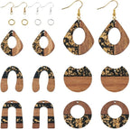 FASHEWELRY 10Pcs Resin Wood Earrings Charms Teardrop Flat Round Wooden Earring by FASHEWELRY