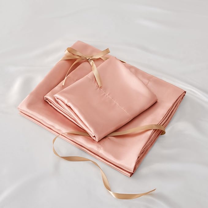 BEDELITE Satin Sheets Twin XL Size Bed Set, Luxury Soft Coral Pink Silky Sheets - Image 7