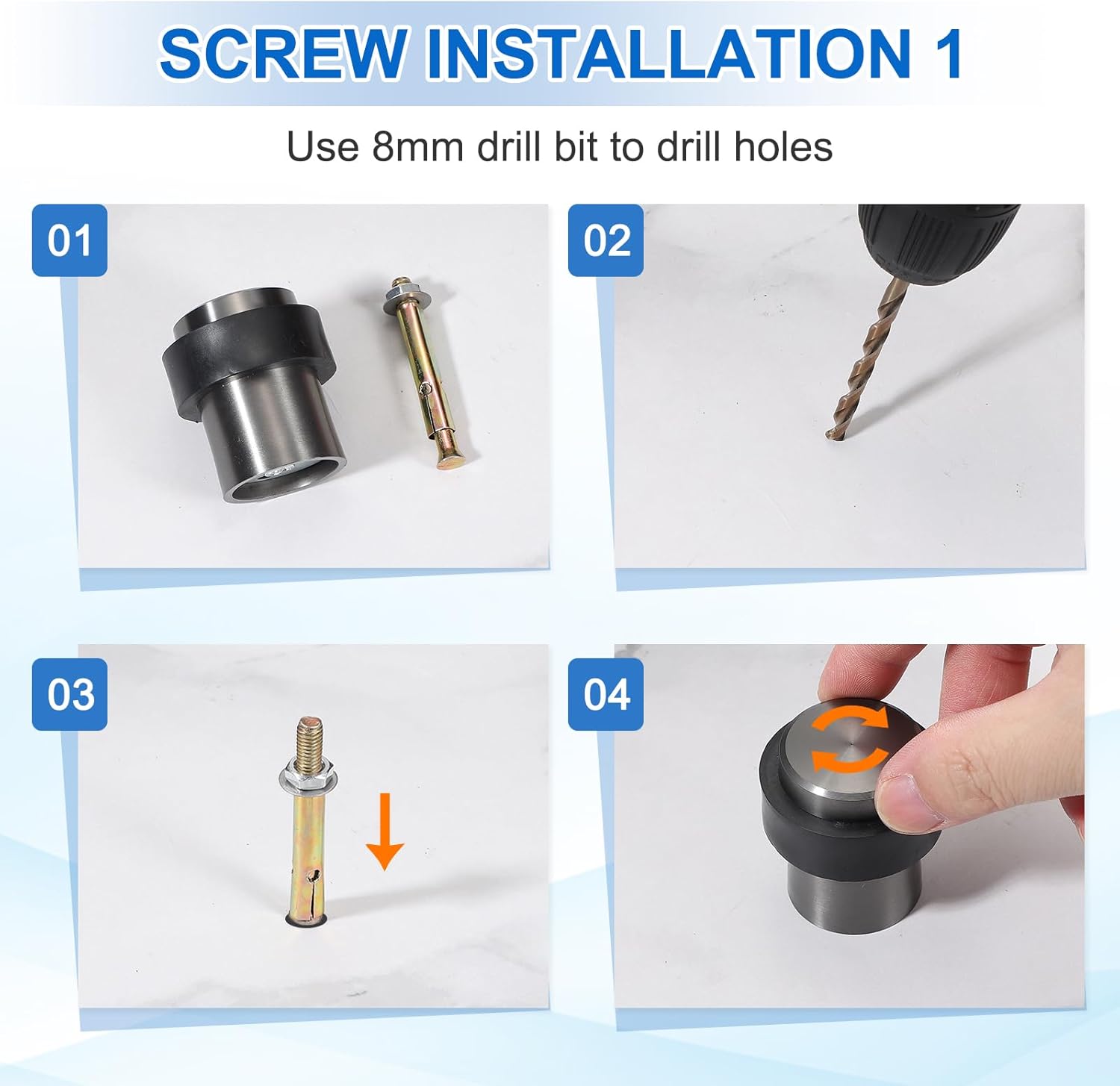 PATIKIL 3Set Round Door Stoppers, 80mm Stainless Steel Door Stop Doorstop Wedge Metal Cylinder Self Adhesive with Screw for Bottom of Door Floor Inside, Gray