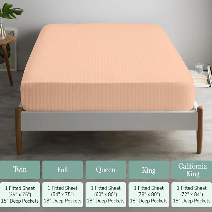 Feather & Stitch 1 Piece Fitted Sheet Full Size, 100% Cotton Damask Sateen Weave - Image 6