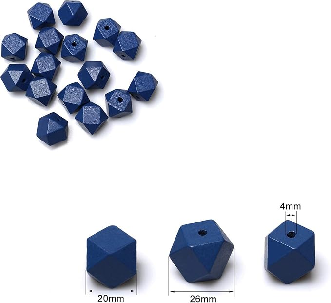 20mm Geometric Wooden Beads Blue Polygon Wooden Loose Spacer Beads - Image 4