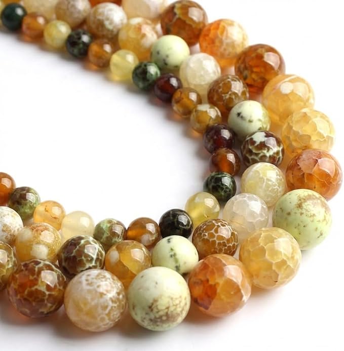 45pcs Round Loose Brown Fire Agate Beads by Yochus