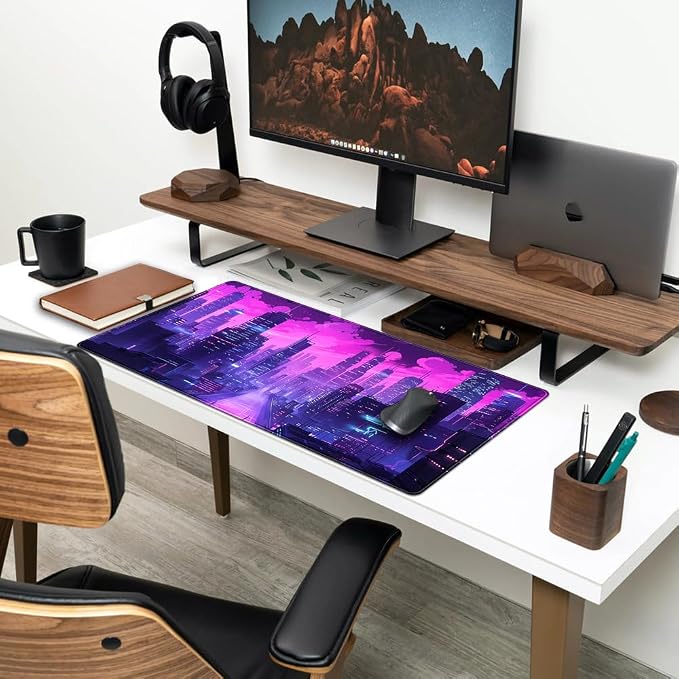 Cyberpunk Neon Purple City Gaming Desk Mouse Pad XL Pink Extended Mouse Pad - Image 3