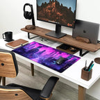Cyberpunk Neon Purple City Gaming Desk Mouse Pad XL Pink Extended Mouse Pad - Image 3