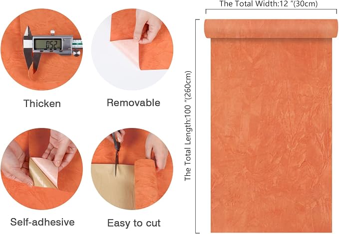 CHIHUT 12''x100'' Self Adhesive Orange Velvet Flocking Liner - Image 8