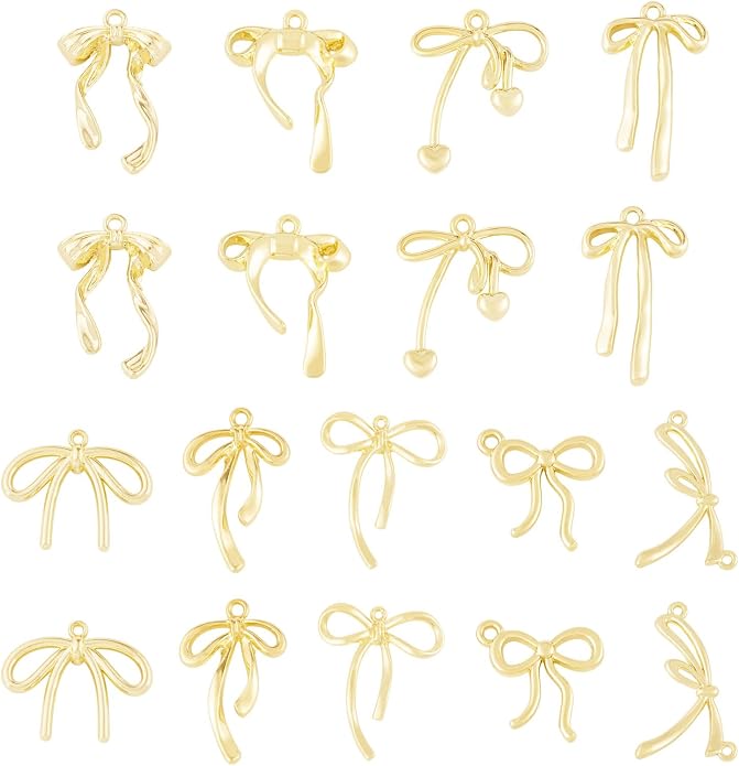 FASHEWELRY Alloy Bowknot Charms Links Golden Bow Tie Connector Charms Metal Bow - Image 7
