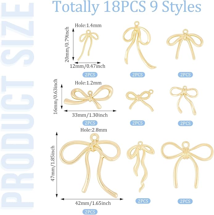 FASHEWELRY Alloy Bowknot Charms Links Golden Bow Tie Connector Charms Metal Bow - Image 3