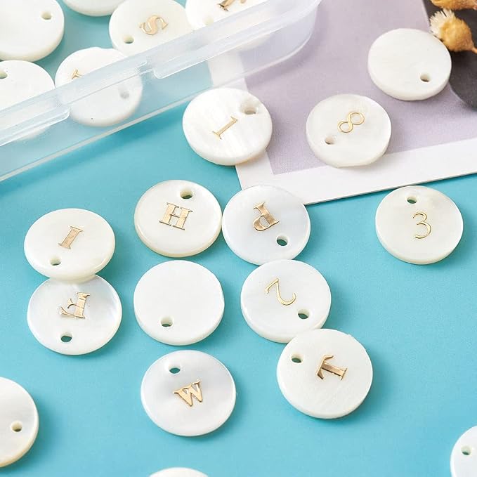 Beadthoven 92pcs Natural Freshwater Shell Letter Full A~Z Charms Gold Blocking - Image 6
