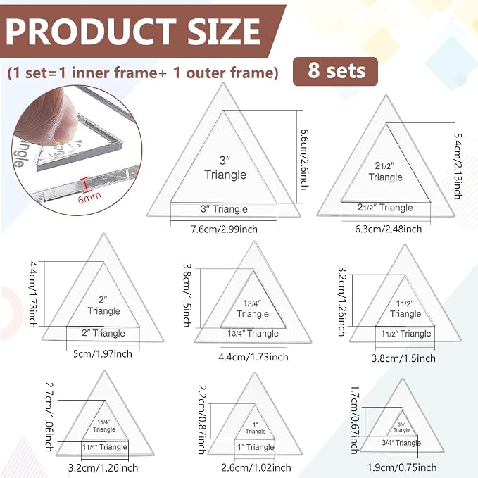 BENECREAT 16 Pcs Triangle Quilting Template, Acrylic Quilting Templates Rulers - Image 2