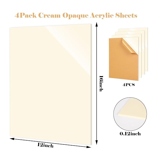 JarThenaAMCS 4Pcs Cream Acrylic Sheets 1/8 Thick 12 x 16 Inch Cream Color Cast - Image 2